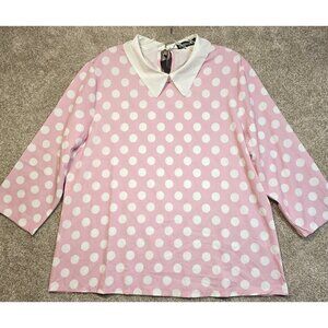 Allegra K Pink Polka Dot Blouse Top Shirt 3/4 Sleeves Lightweight Women's L NWT